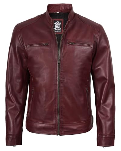 Image of Blingsoul Leather Jacket Men - Real Lambskin Cafe Racer Motorcycle Style Jacket for Mens