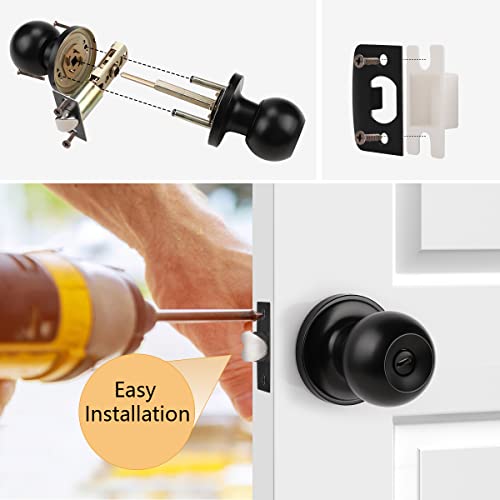 Probrico Flat Black Round Privacy Door Knobs, Roun Ball Interior Keyless Door Knobs For Bedromm Bathroom, Solid Stainless Steel Door Locksets (6 Pack) #TOP6