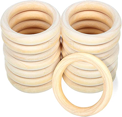 20Pcs Natural Wood Rings, HNYYZL Smooth Unfinished Wooden Ring Wood Circles for Craft, Ring Pendant and Connectors Jewelry Making, 6cm/2.4Inch in Diameter