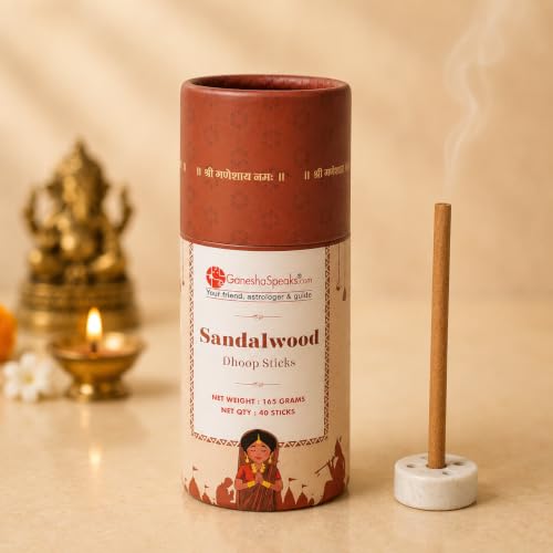 Image of GaneshaSpeaks Bambooless Dhoop Sticks with Sandalwood Fragrance | 40 Pieces | Handcrafted by Skilled Artisans | Eco-Friendly | Pure Aroma | Free Ceramic Stand