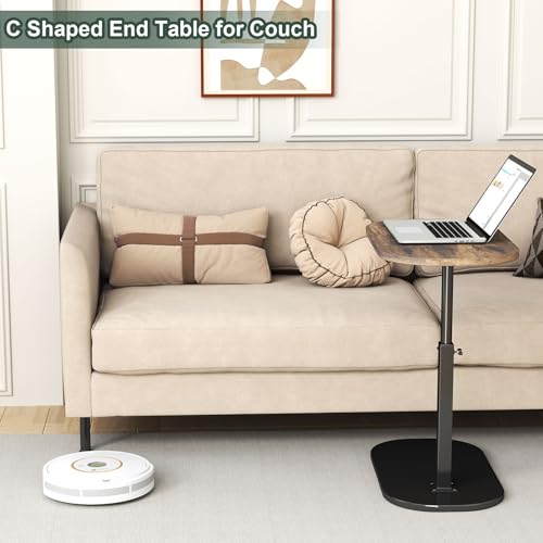 C Shaped Side Table, Adjustable Height C Shaped End Table, 360°Swivel Couch Side Tables that Slide Under, Modern Small Coffee C Table End Table for Sofa/Bed/Bathtub, Rotating Tabletop (Rust Brown) by TRUNYAQI - Used condition - Image 4
