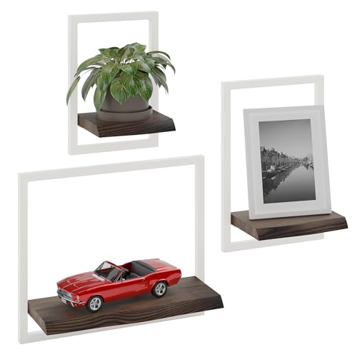 LAMO Manufaktur Estanterias de Pared Set 3ud. 15/20/35cm | Estante Cocina, baldas baño, estanterias de Pared habitacion | Color: ébano, Marco: Marfil