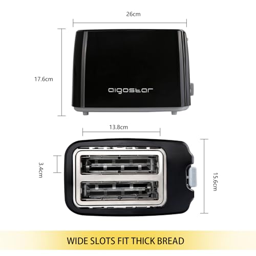 Aigostar Toaster 2 Slice - Compact Design Toaster with Wide Slot, 7 Browning Levels, High Lift, Defrost/Reheat/Cancel Functions, Removable Crumbs Tray, 750W, Black - Warrior - Image 7