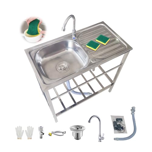 Catering Lavello In Acciaio Inox Lavandino Da Esterno Garage Lavabo per Cucina Commerciale Con Scarico E Rubinetto Lavabo di Utilità Per Ristorante Giardino Seminterrato 75x40xH75cm