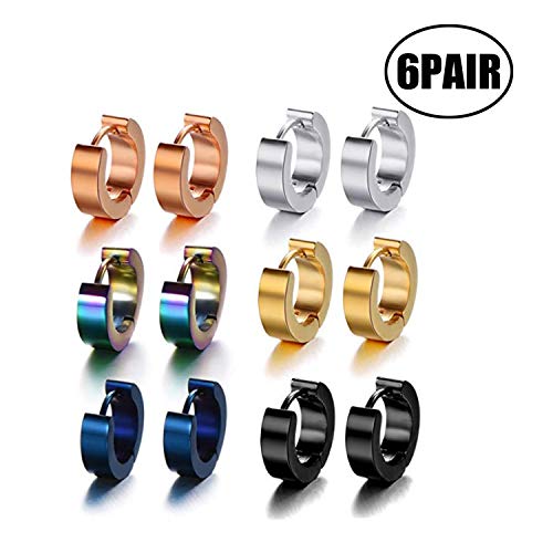Juego de 6 pares de pendientes de aro de acero inoxidable 316L para hombres y mujeres?-?