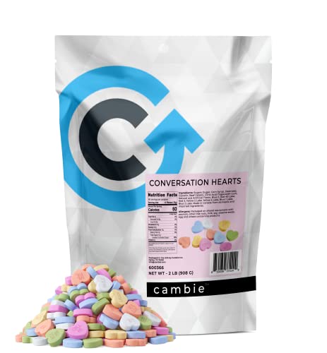 Small Conversation Hearts By Cambie | 2 Lbs Of Pastel Valentine's Candy | Delicious Fruity & Mint Flavors In A Colorful Pastel Display | Conversation Hearts Candy Packaged In Bulk | 2 Lb #TOP1