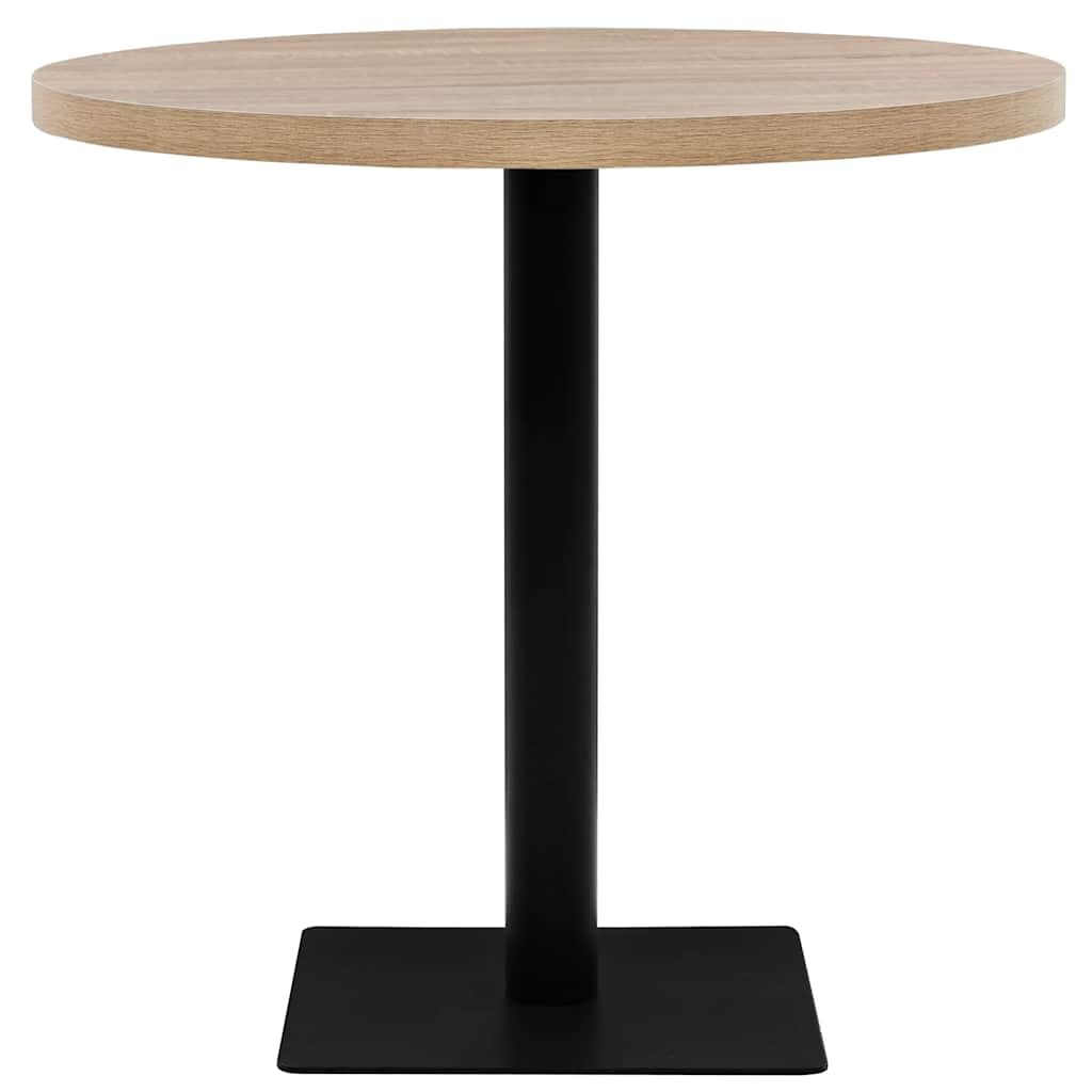 Table de bistro ronde en MDF et acier - 80 x 75 cm - Aspect chêne - Peu encombrant - Avec cadre de table solide - Idéale pour salle à manger, cuisine et salon