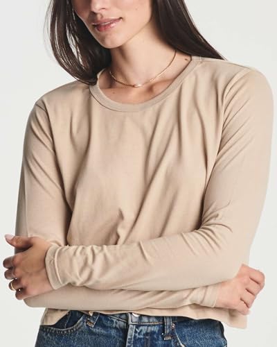 Real Essentials 4 Pack: Women's Cotton Long Sleeve Crew Crop Top - Casual Cropped T-Shirt (Available in Plus Size)3