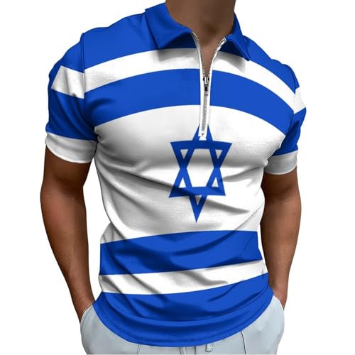 Polo drapeau israélien homme slim fit bleu et blanc pour le golf