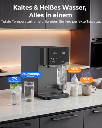 C300 Wasserspender mit Kohlensäure & Osmoseanlage, 6-Stufen Umkehrosmose + UV, Heißwasserspender mit Kühlung, 5L Tank, Temperatureinstellung 40-100°C, für Zuhause & Büro