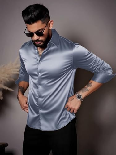 Image of IndoPrimo Men's Stylish Solid Satin Casual Shirt for Men Full Sleeve