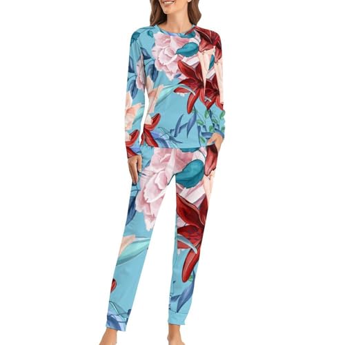 Pyjama femme rose t-shirt manches longues pantalon pour des soirées cocooning