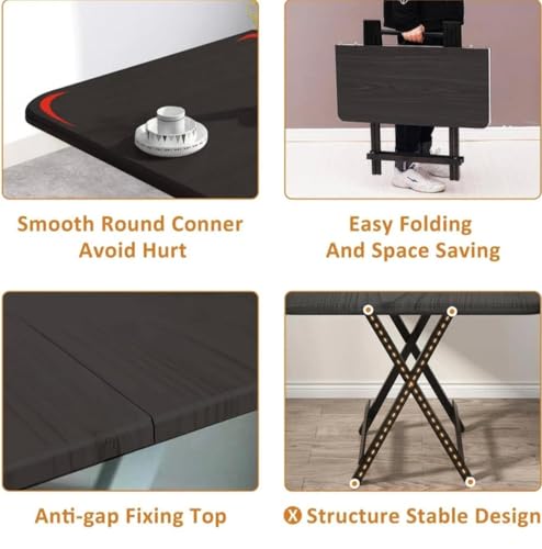Image of Multi-Purpose Portable & Foldable Wooden Dining Table Desk for Living Room ,Made with Engineered Plywood & Powder Coated Finish for Home & Office Pre-Assembled Black(L*80,B*80,H*75)cm.