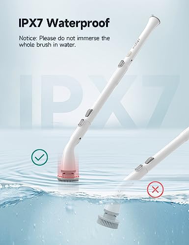 Image of HiCOZY Electric Spin Scrubber HS1, Cordless Shower Scrubber for Cleaning with 4 Replaceable Brush Heads Adjustable Extension Handle, IPX7 Waterproof Cleaning Brush for Bathroom Floor White