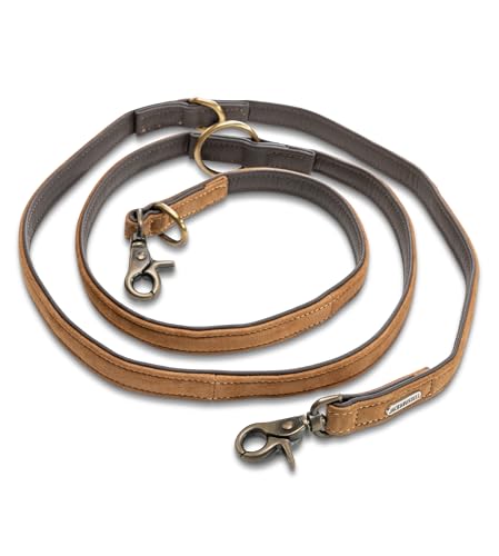 Jack & Russell Hundeleine Leder 2,0m - Premium Büffelleder zweilagig – Hunde Führleine gepolstert & verstellbar, Lederleine braun Anuk (Braun)