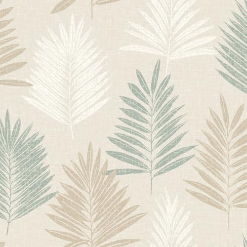 WPE® Linen Palm Sage & Soft Gold Wallpaper - Chic Leaf - Linen Effect Neutral Background - Textured - Contemporary & Stylist - Feature Wall or Every Wall