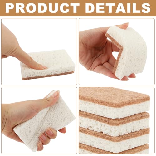 Image of 12pcs Natural Sponges for Dishes, Biodegradable Compostable Cellulose and Coconut Scrubber Sponge, Non-Scratch Reusable Cleaning Sponge for Removing Dirt and Oil in The Kitchen(Brown+White)