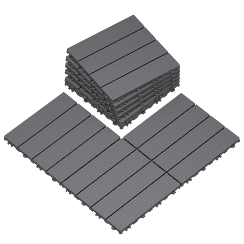 9 PCS Plastic Interlocking Deck Tiles, 12"x12" Outdoor Patio Flooring,
