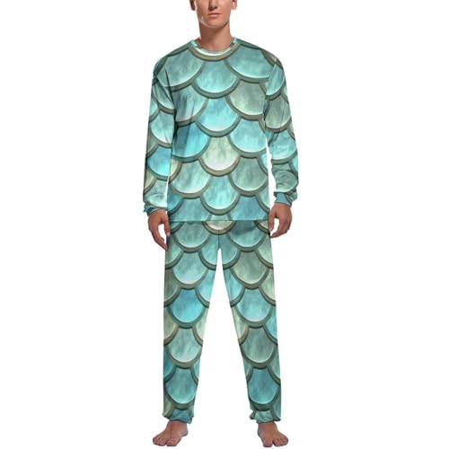 Pyjama homme ensemble haut et bas vert à motifs écailles pour des nuits confortables