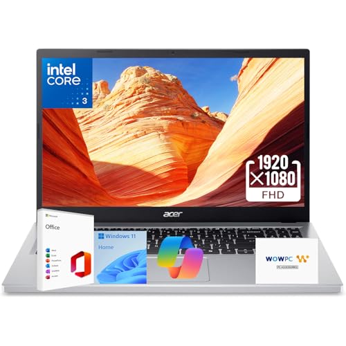 acer Aspire Go 15 Laptop • 15.6” Full HD Display • Next-Gen Intel Core i3 N355 (8-Core, up to 3.9GHz) • Copilot AI Key • Microsoft Office • HDMI • Windows 11 Home • WOWPC USB (16GB RAM | 256B SSD)