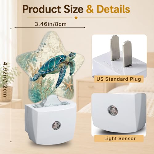 Image of Ocean Turtle Plug in Star Night Light, Night Light with Sensor for Kids Nursery Bedroom, Decorative Soft Glow Lamp for Hallway Bathroom, Energy Saving