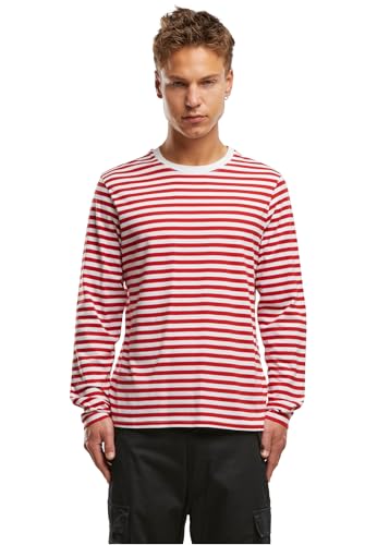 Brandit Jerseyshirt Stripe Longsleeve Camiseta, Rojo y Blanco, M Hombres