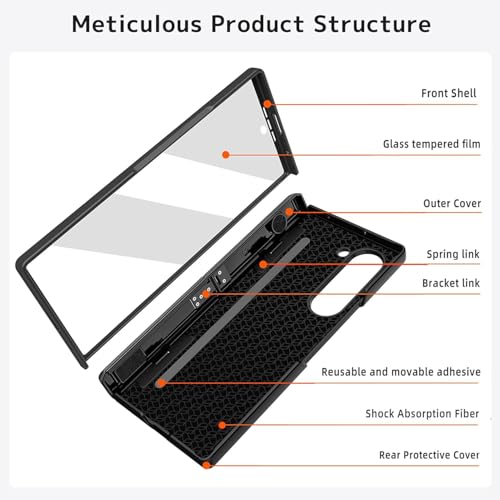 Image of Kapa Geometric S Pen Holder Hinge Protection Back Cover for Samsung Galaxy Z Fold6 / Fold 6 | Slim Shock Proof Case with Inbuilt Glass & S Pen Slot (Black)