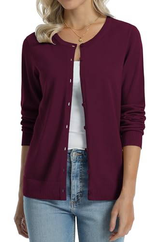 Image of QUALFORT Women's 100% Cotton Lightweight Cardigans Long Sleeve Knitted Button Down Sweater