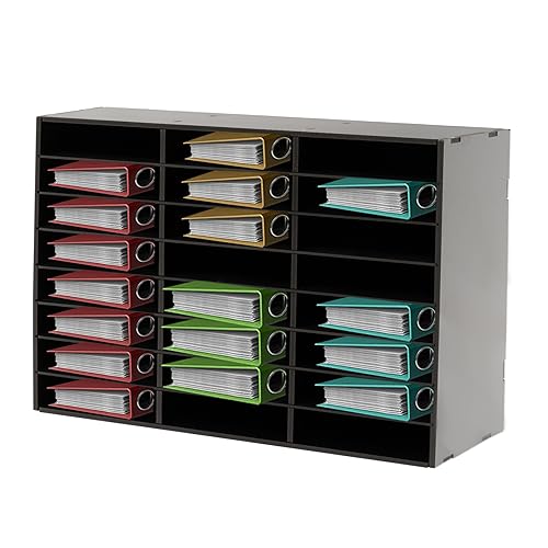 Système de rangement réglable avec étagère à documents noire à 24 compartiments modulables