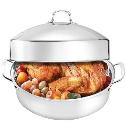Image of QPMR 22" Stainless Steel Roasting Pan with Lid and Rack,25LB Capacity,Large Roaster Pan for Oven,Nonstick Roasting Pan for Turkey,Chicken,Gifts for Mom,Wife
