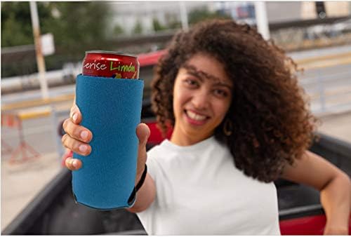 Miniatura 2 de Kropsis Fundas plegables para enfriar latas delgadas de 12 onzas de espuma de tela en blanco (azul neón, 12)