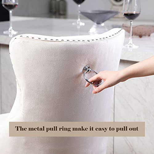 Nopurs Bar Stools Set Of 4 - Velvet Barstools, Tufted Counter Height Bar Stools For Kitchen Counter, Nailhead Trim Bar Chairs, Wood Legs, High Back, Soft Seat, Morden Island Chairs, 27.2Inch Beige #TOP5