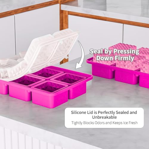 Image of Premium Large 3D Crystal Square Ice Cube Tray, Silicone Molds for Chilling Drinks, Chocolates, Juice, Jelly and Many More (Magenta)
