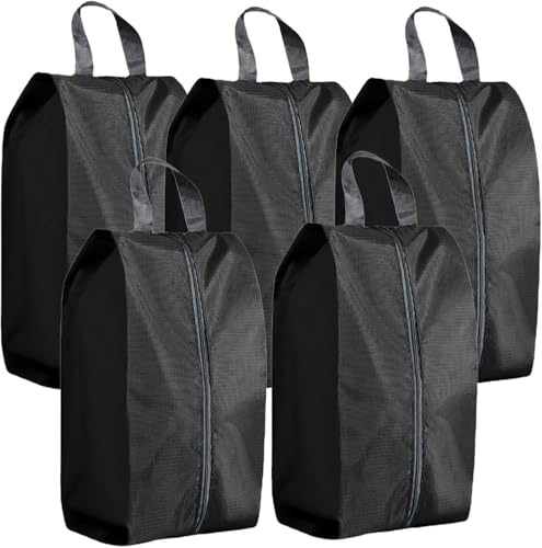 CJWLKJ - CJWLKJ 5Pcs XL Travel Shoe Bags Portable Travel Gifts Shoe Organizer with Zipper Closure, Waterproof Nylon Shoe Storage Organizer with Handle Travel Bags for Men and Women, Black