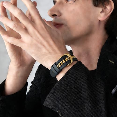 Image of HANDODO Italian Genuine Leather Band with gold chain details, Compatible with Apple Watch Series 11 10 9 8 7 6 5 4 3 2 1 SE SE2 Ultra 2 /3, SGS Certified Fashion Dressy Strap for women men