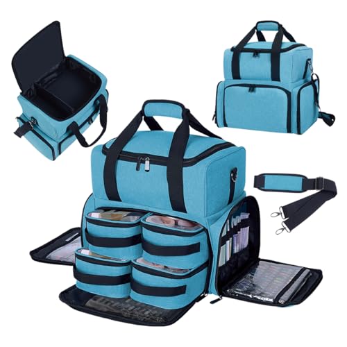 LANDFOBO Large Cosmetic Bag with 4 Removable Case Double Layer Travel Organizer Makeup Bag with Inner Dividers and Makeup Brushes Storage Section Lake Green