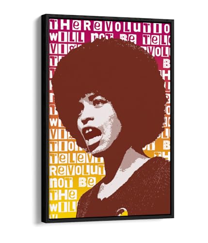 Impression sur toile haut de gamme Angela y davis avec châssis flottant noir 50x76 cm