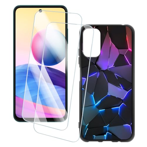 OAGELIM 2�Z�b�g �X�N���[���v���e�N�^�[ + �P�[�X Xiaomi Poco M3 Pro 5G (6.5 �C���`) �Ƃ̌݊������� �A�[�e�B�X�e�B�b�N�J�X�^���v�����g�J�o�[�Ƌ����K���X�t�B���� �X�N���b�`�h�~ (�􂯖�)