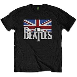 Rock Off Black The Beatles Drop T Logo & Vintage Flag Officiel T-Shirt Hommes Unisexe - Les Beatles, Paul McCartney, John Lennon, RIngo Starr, George Harrison