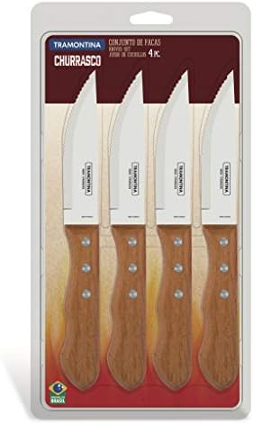 Tramontina 5 Jumbo Steak Knives Set of 4, Sharp Knife with Wooden Handle, Camping, Kitchen, Rustic, 22399079