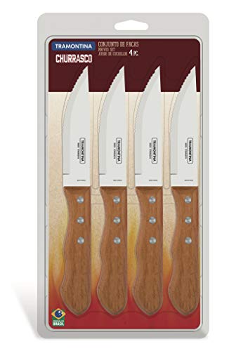 Tramontina Dynamic Steakmesser Jumbo, 4-teiliges Set, rostfreier Edelstahl, Holzgriff, 4 Steakmesser