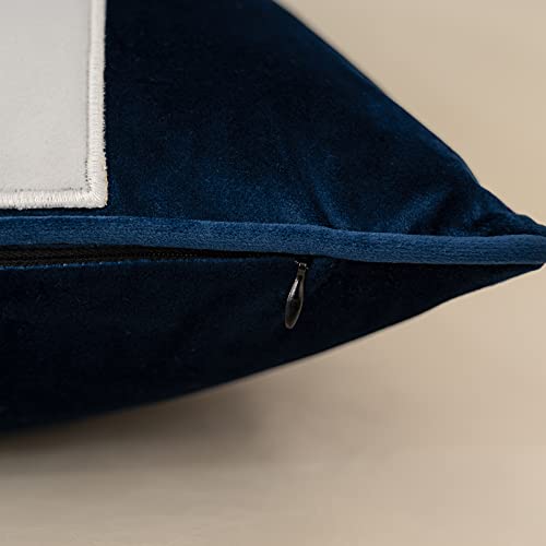 Yangest Navy Blue Decorative Velvet Throw Pillow Cover Striped Patchwork Cushion Case Modern 18X18 Inch Pillowcase For Sofa Couch Bedroom Living Room Home Decor #TOP3