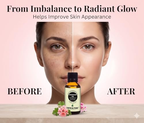 Image of Earth N Pure Geranium Essential Oil | 100% Pure & Natural | Balanced Skin, Healthy Hair & Relaxation | Undiluted | Vegan & Cruelty-Free | 15ml