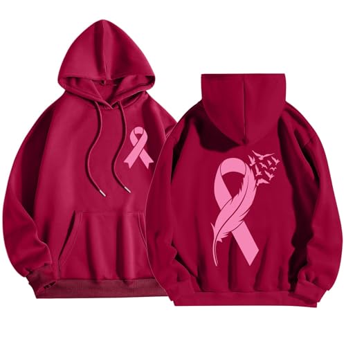 Sweat à capuche Octobre Rose pour femme pull ample brick rouge