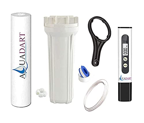 AquaDart RO Pre Filter Housing Maintenance Service Kit For all Water Purifiers, With 10" Spun Filter, Spanner, 2 Meter Pipe, Tafflon Tape and Dew Digital Display TDS Meter to Test Water Quality.