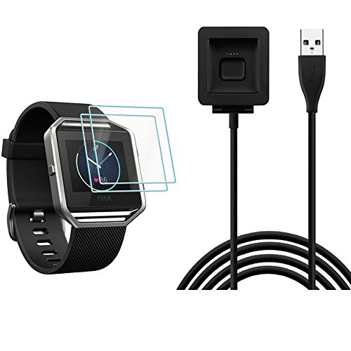 CAVN (with 2 Packs Screen Protector) Replacement Charging Cable for Fitbit Blaze with Tempered Glass Screen Protector
