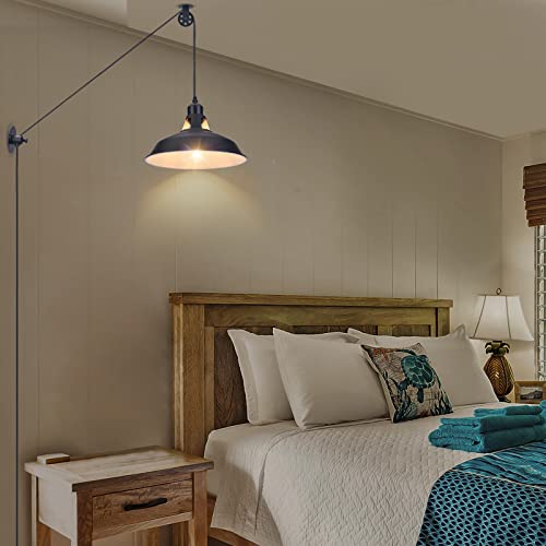Lomoky Plug In Pendant Light, Hanging Lamp With Black Barn Pendant Lighting With 14.76Ft Cord On/Off Switch, Adjustable Pulley Wall Light Fixture Hanging Light For Kitchen Bedroom Restaurant 2 Pack #TOP4