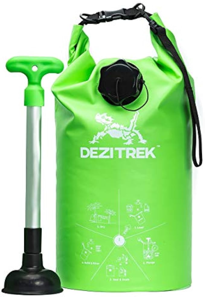 Dezitrek All in One Hand Wash Bag and Plunger Set - Off Grid Washing Machine Non Electric for Camping Travel | Eco Friendly Portable Manual Clothes Washer Laundry Bag for RV's (Medium)