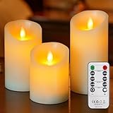 Mavandes Flammlose Säulen LED Kerzen mit Fernbedienung und Timerfunktion Echtes Elfenbein Wachs Bewegliche Dochte batteriebetrieben realistisch Pack von 3 flackernde (7,5cm x 10cm 12,5cm 15cm)