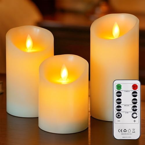 Mavandes Flammlose Säulen LED Kerzen mit Fernbedienung und Timerfunktion Echtes Elfenbein Wachs Bewegliche Dochte batteriebetrieben realistisch Pack von 3 flackernde (7 5cm x 10cm 12 5cm 15cm)